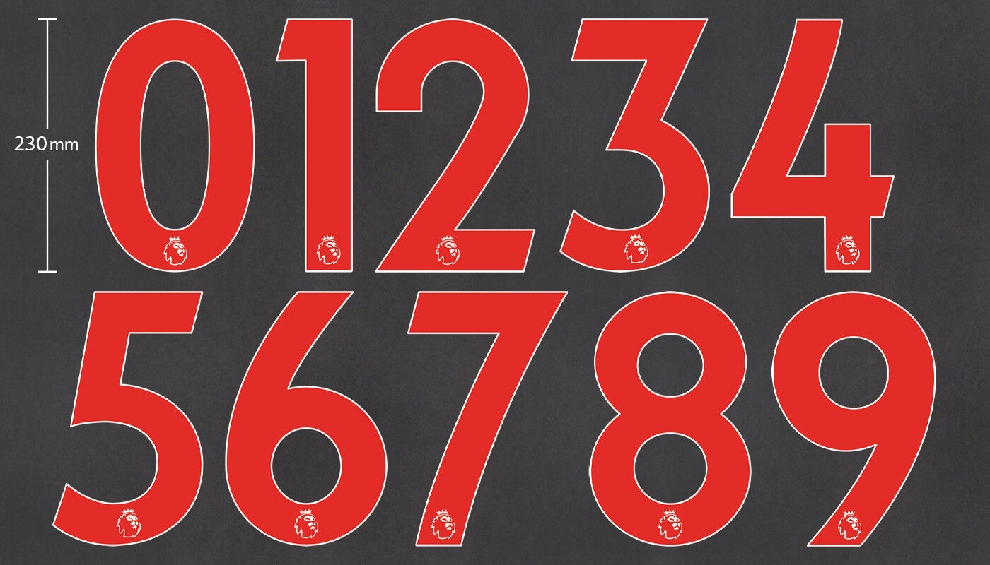 2019 - 2023 OFFICIAL AVERY DENNISON PREMIER LEAGUE RED PLAYER SIZE NUMBERS