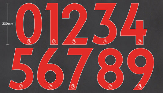 2019 - 2023 OFFICIAL AVERY DENNISON PREMIER LEAGUE RED PLAYER SIZE NUMBERS