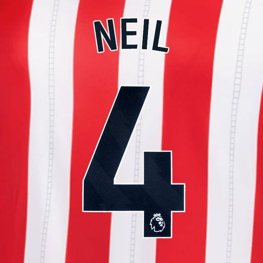 2025 2026 OFFICIAL SUNDERLAND NEIL 4 BLACK HOME PLAYER SIZE NAME SET