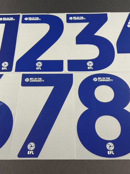 2024 2025 OFFICIAL EFL FOOTBALL LEAGUE BLUE PLAYER SIZE SHIRT NUMBERS