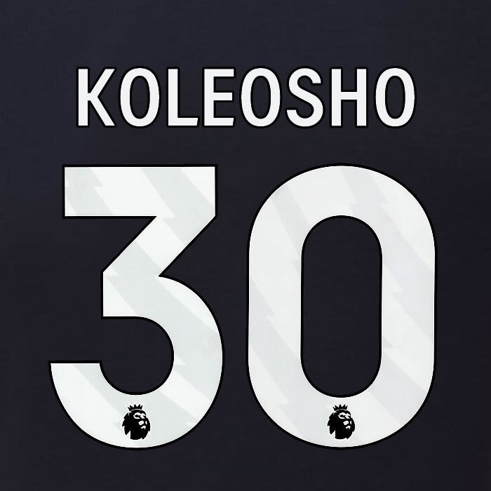2023 2024 BURNLEY KOLEOSHO 30 OFFICIAL WHITE 3RD PLAYER SIZE NAMESET