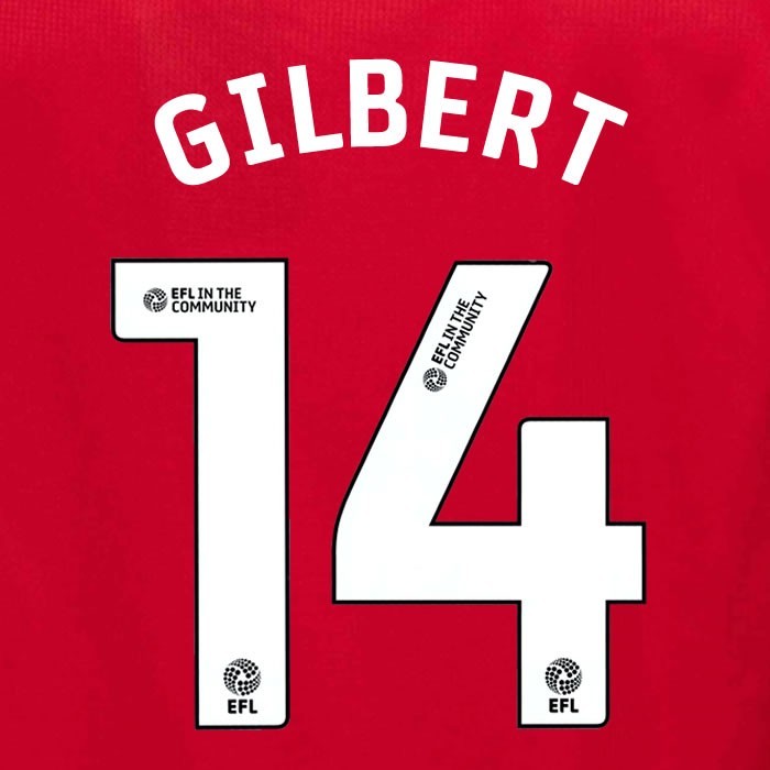 25 26 MIDDLESBROUGH GILBERT 14 OFFICIAL WHITE HOME PLAYER SIZE NAME SET 230MM