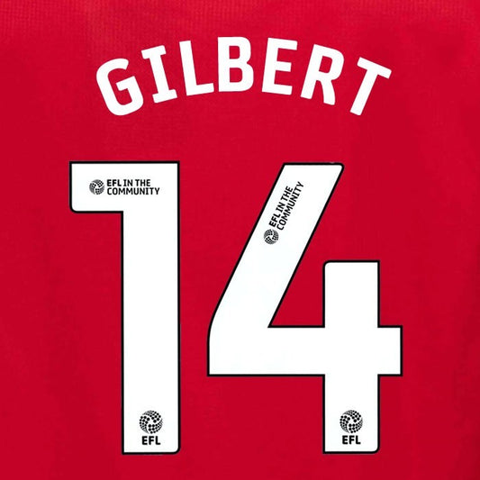 25 26 MIDDLESBROUGH GILBERT 14 OFFICIAL WHITE HOME PLAYER SIZE NAME SET 230MM