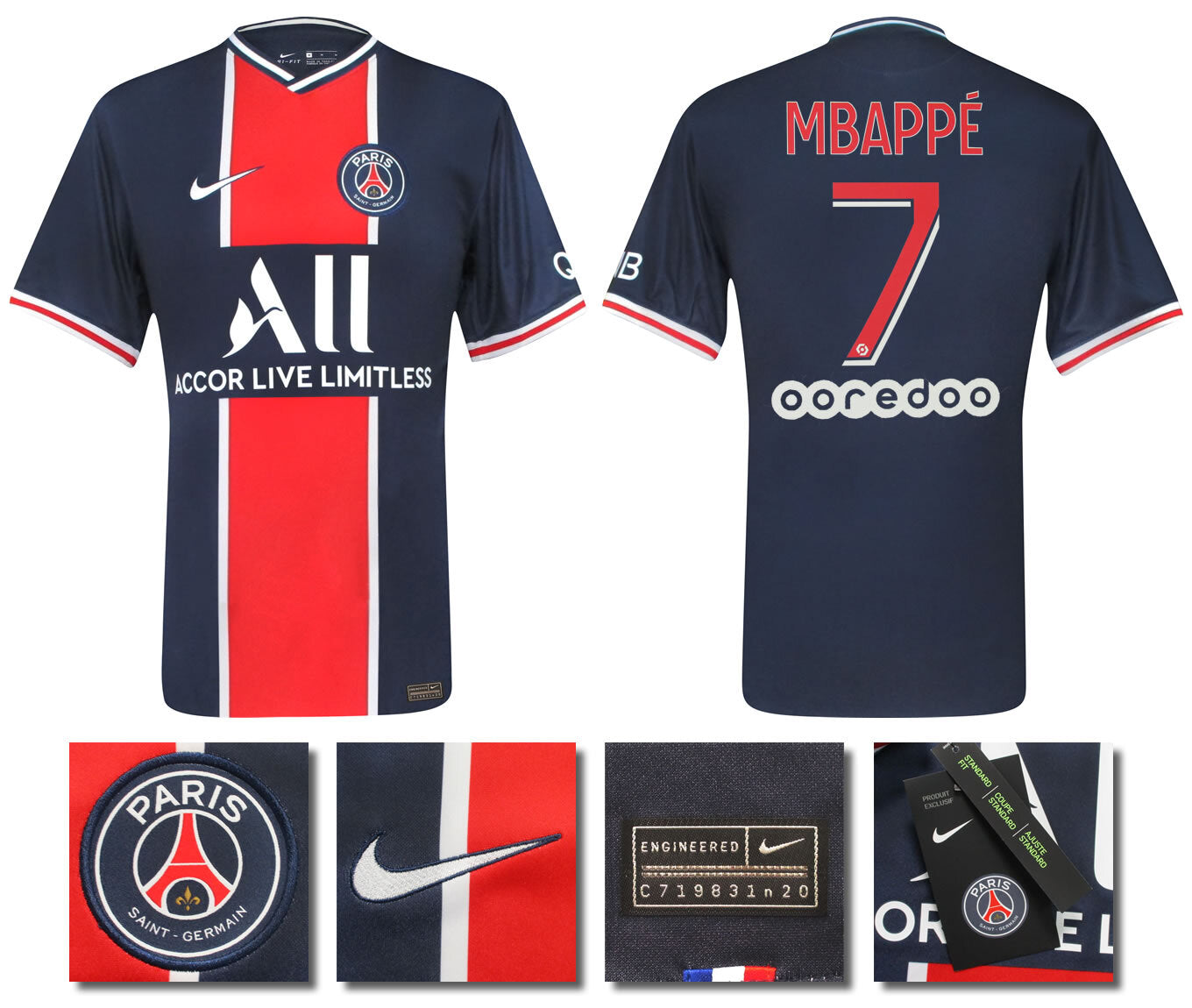 BNWT 2020 2021 PSG MBAPPE 7 HOME NIKE FOOTBALL SHIRT MEN'S MEDIUM