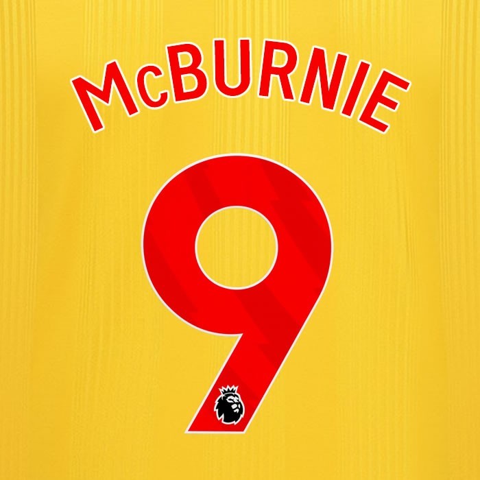 2023 2024 SHEFFIELD UNITED OFFICIAL McBURNIE 9 RED AWAY PLAYER SIZE NAMESET