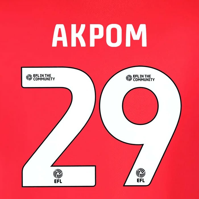 25 26  IPSWITCH TOWN AKPOM 29 OFFICIAL WHITE AWAY PLAYER SIZE NAME SET 230MM