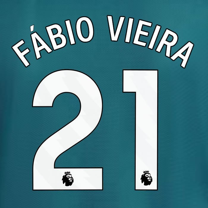 2023 2024 ARSENAL FABIO VIEIRA 21 WHITE 3RD OFFICIAL PLAYER SIZE NAME SET