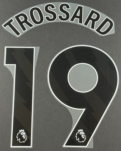 ARSENAL 2023-24 TROSSARD 19 OFFICIAL AVERY DENNISON BLACK PLAYER SIZE NAME SET