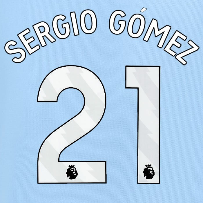 2023 2024 MAN CITY SERGIO GOMEZ 21 WHITE HOME PLAYER SIZE NAME SET