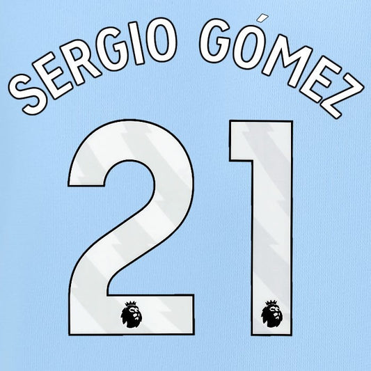 2023 2024 MAN CITY SERGIO GOMEZ 21 WHITE HOME PLAYER SIZE NAME SET