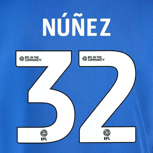 25 26  IPSWITCH TOWN NUNEZ 32 OFFICIAL WHITE HOME PLAYER SIZE NAME SET 230MM