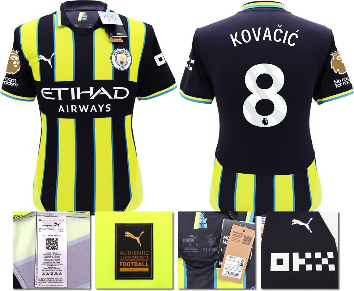 BNWT 24 25 MAN CITY PUMA AWAY KOVACIC 8 + PATCHES FOOTBALL SHIRT MEN'S LARGE