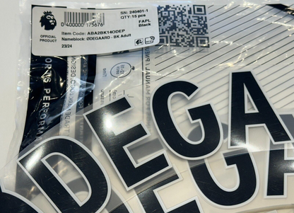 ARSENAL 2023/24 ODEGAARD 8 OFFICIAL AVERY DENNISON BLACK PLAYER SIZE NAME SET