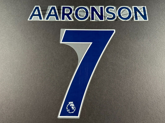 LEEDS UNITED 2022 2023 AARONSON 7 OFFICIAL AVERY BLUE PLAYER SIZE NAME SET