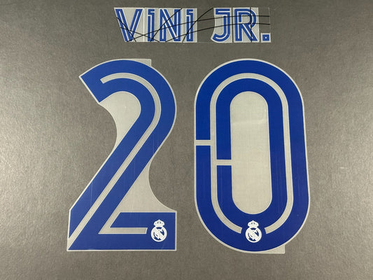 2020 - 2021 AVERY DENNISON REAL MADRID VINI JR. 20 HOME PLAYER SIZE NAME SET