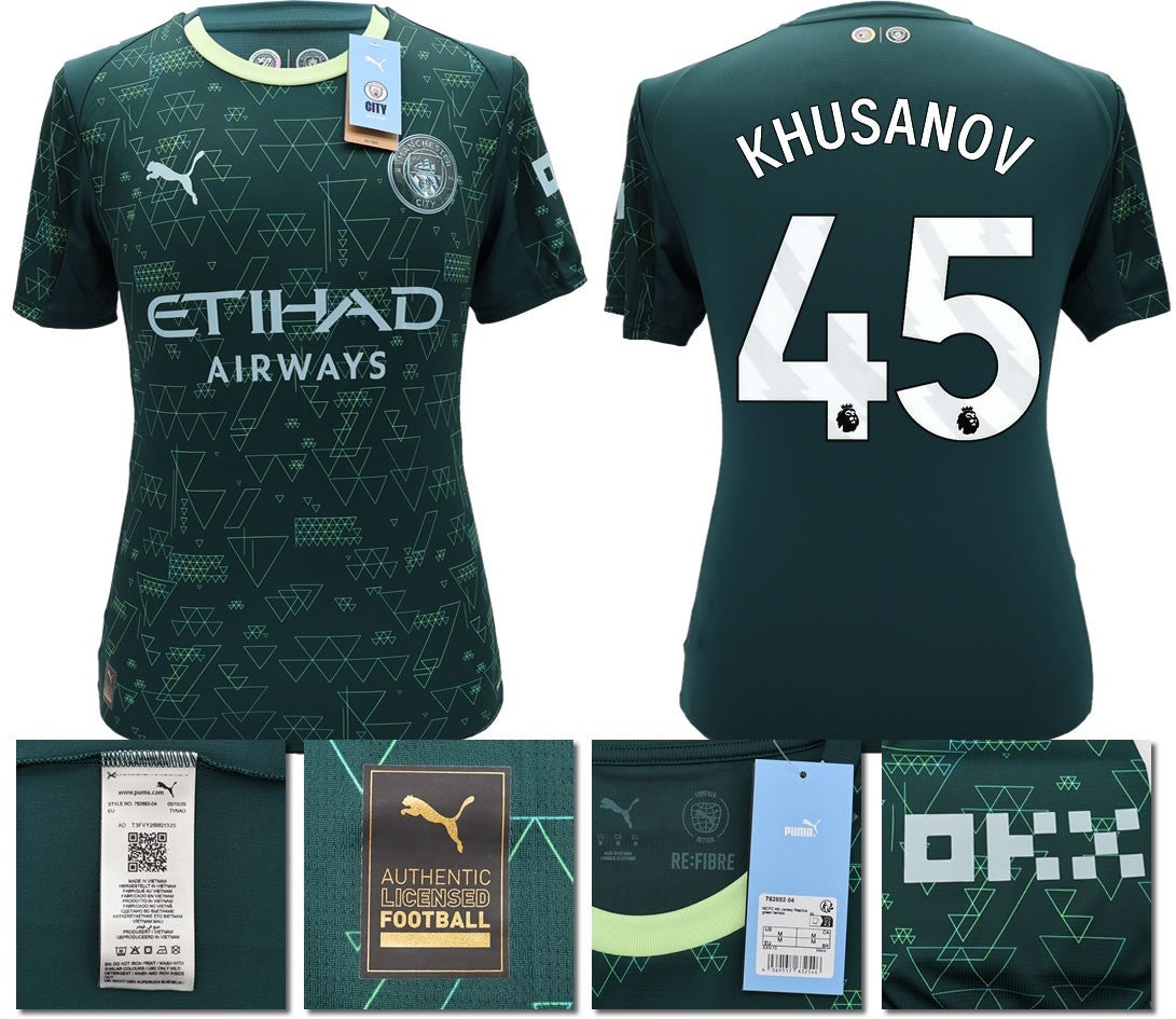 BNWT 2025 2026 MAN CITY PUMA 4TH KHUSANOV 45 FOOTBALL SHIRT
