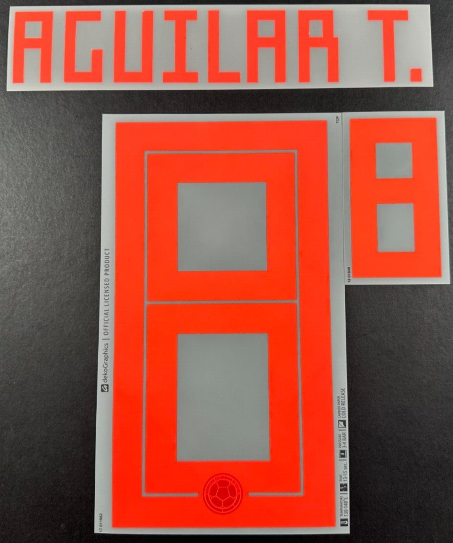 2018 OFFICIAL AGUILAR T. 8 COLOMBIA AWAY PLAYER SIZE NAME AND NUMBER SET
