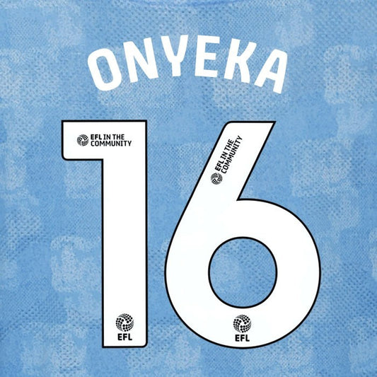 25 26 COVENTRY CITY ONYEKA 16 OFFICIAL WHITE HOME PLAYER SIZE NAME SET 230MM