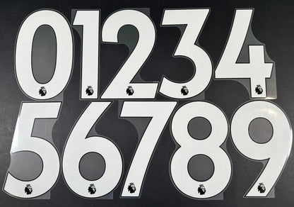 2022 - 2023 OFFICIAL AVERY DENNISON PREMIER LEAGUE WHITE PLAYER SIZE NUMBERS