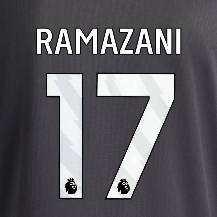 2025 2026 OFFICIAL LEEDS UNITED RAMAZANI 17 WHITE 3RD PLAYER SIZE NAMESET