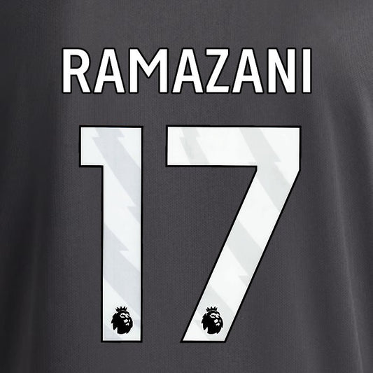 2025 2026 OFFICIAL LEEDS UNITED RAMAZANI 17 WHITE 3RD PLAYER SIZE NAMESET