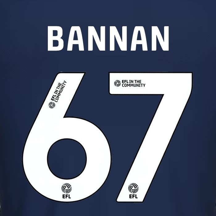 25 26 MILLWALL BANNAN 67 OFFICIAL WHITE HOME PLAYER SIZE NAME SET 230MM
