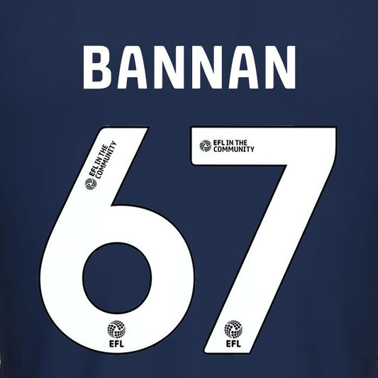 25 26 MILLWALL BANNAN 67 OFFICIAL WHITE HOME PLAYER SIZE NAME SET 230MM