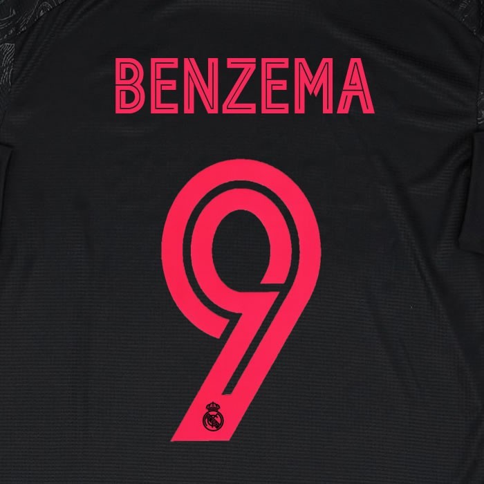 2020 2021 AVERY DENNISON REAL MADRID BENZEMA 9 3RD PINK PLAYER SIZE NAMESET