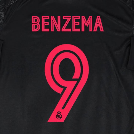 2020 2021 AVERY DENNISON REAL MADRID BENZEMA 9 3RD PINK PLAYER SIZE NAMESET