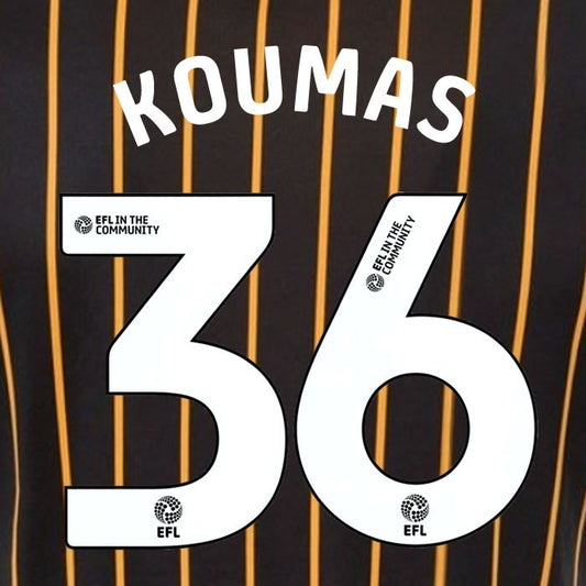 25 26 HULL CITY KOUMAS 36 OFFICIAL WHITE HOME PLAYER SIZE NAME SET 230MM