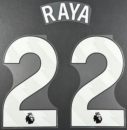 ARSENAL 2023-25 RAYA 22 OFFICIAL AVERY DENNISON WHITE PLAYER SIZE NAME SET