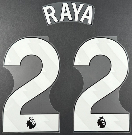 ARSENAL 2023-25 RAYA 22 OFFICIAL AVERY DENNISON WHITE PLAYER SIZE NAME SET