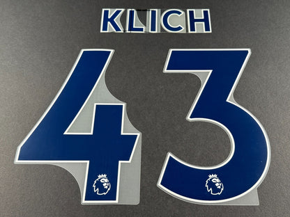 LEEDS UNITED 2022 2023 KLICH 43 OFFICIAL AVERY BLUE PLAYER SIZE NAME SET
