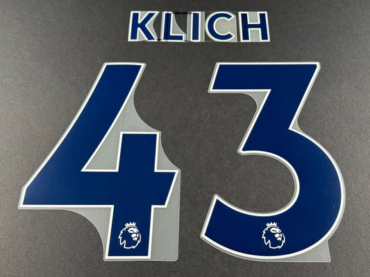 LEEDS UNITED 2022 2023 KLICH 43 OFFICIAL AVERY BLUE PLAYER SIZE NAME SET