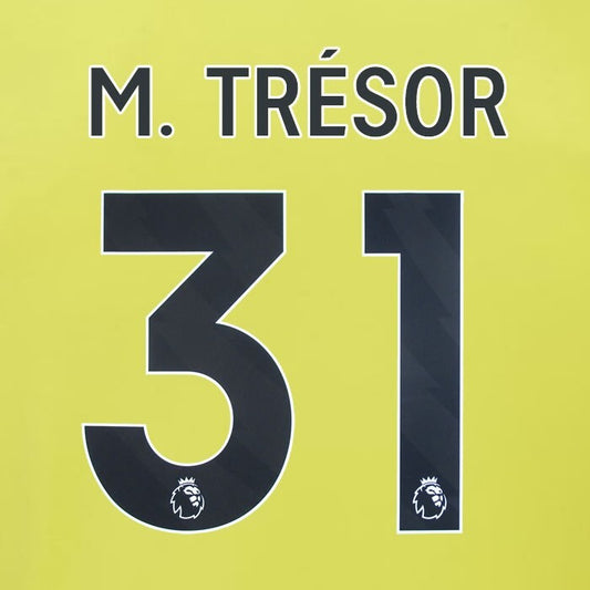 2023 2024 BURNLEY M. TRESOR 31 OFFICIAL BLACK AWAY PLAYER SIZE NAMESET