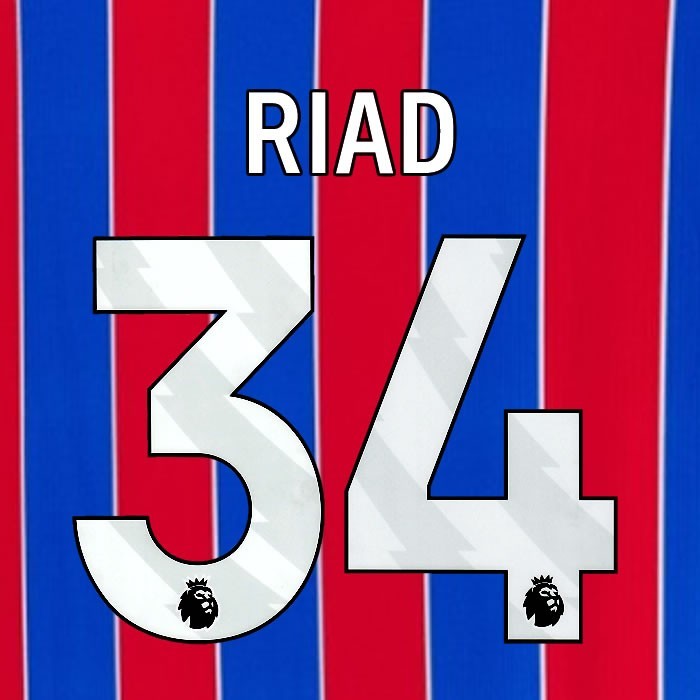 2025 2026 OFFICIAL CRYSTAL PALACE RIAD 34 WHITE HOME PLAYER SIZE NAMESET