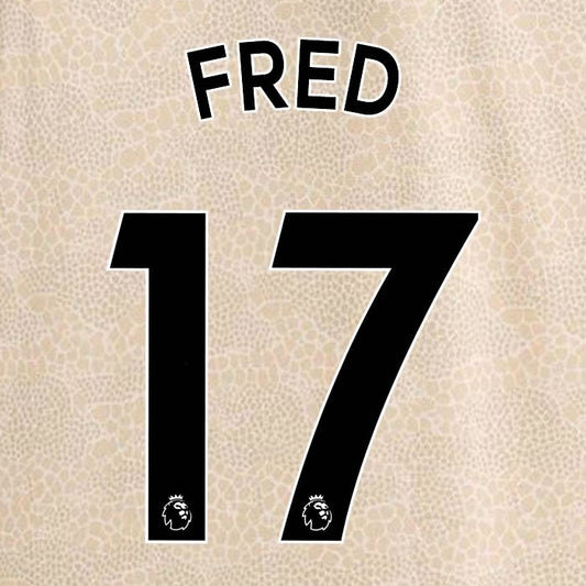 MAN UTD 2019-2023 FRED 17 OFFICIAL AVERY DENNISON BLACK PLAYER SIZE NAME SET