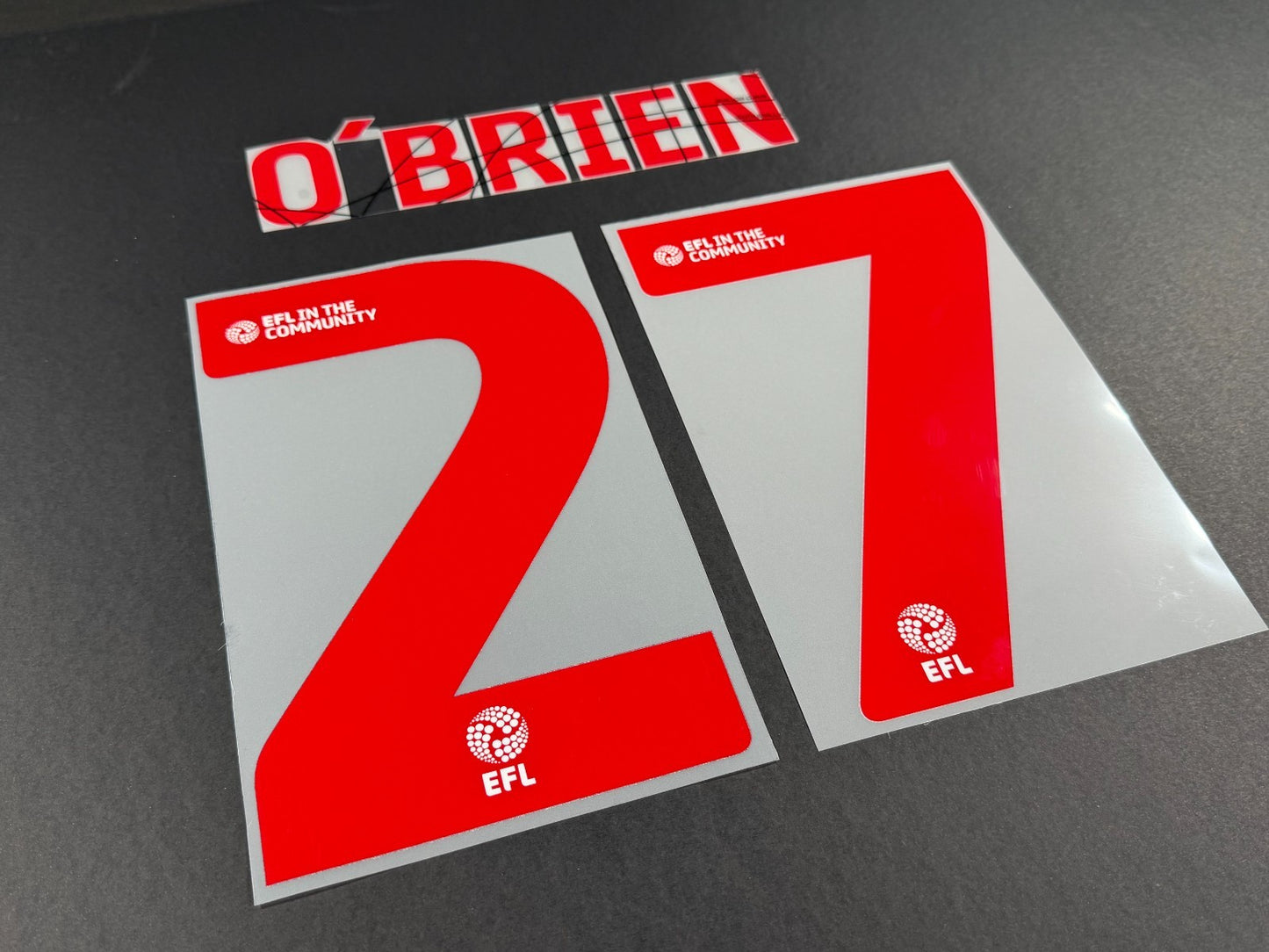 2025 2026 WREXHAM A.F.C O BRIEN 27 OFFICIAL RED 3RD PLAYER SIZE NAMESET