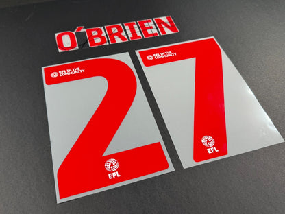 2025 2026 WREXHAM A.F.C O BRIEN 27 OFFICIAL RED 3RD PLAYER SIZE NAMESET