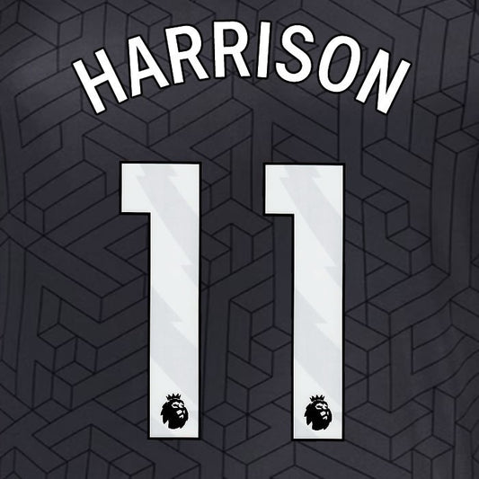 2024 2025 EVERTON HARRISON 11 OFFICIAL WHITE AWAY PLAYER SIZE NAMESET