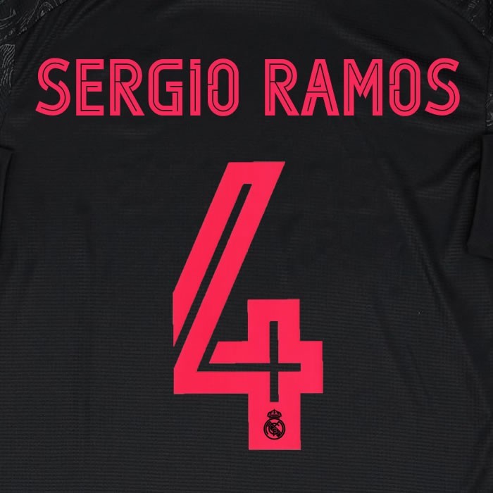2020 2021 AVERY DENNISON REAL MADRID SERGIO RAMOS 4 3RD PINK PLAYER SIZE NAMESET