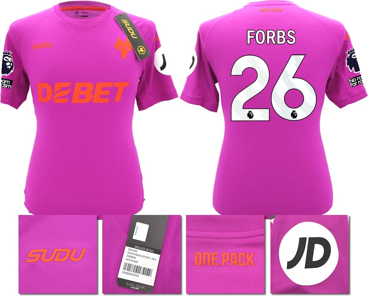 BNWT 2024/2025 WOLVES F.C. SUDU THIRD SHIRT FORBS 26 + PATCHES