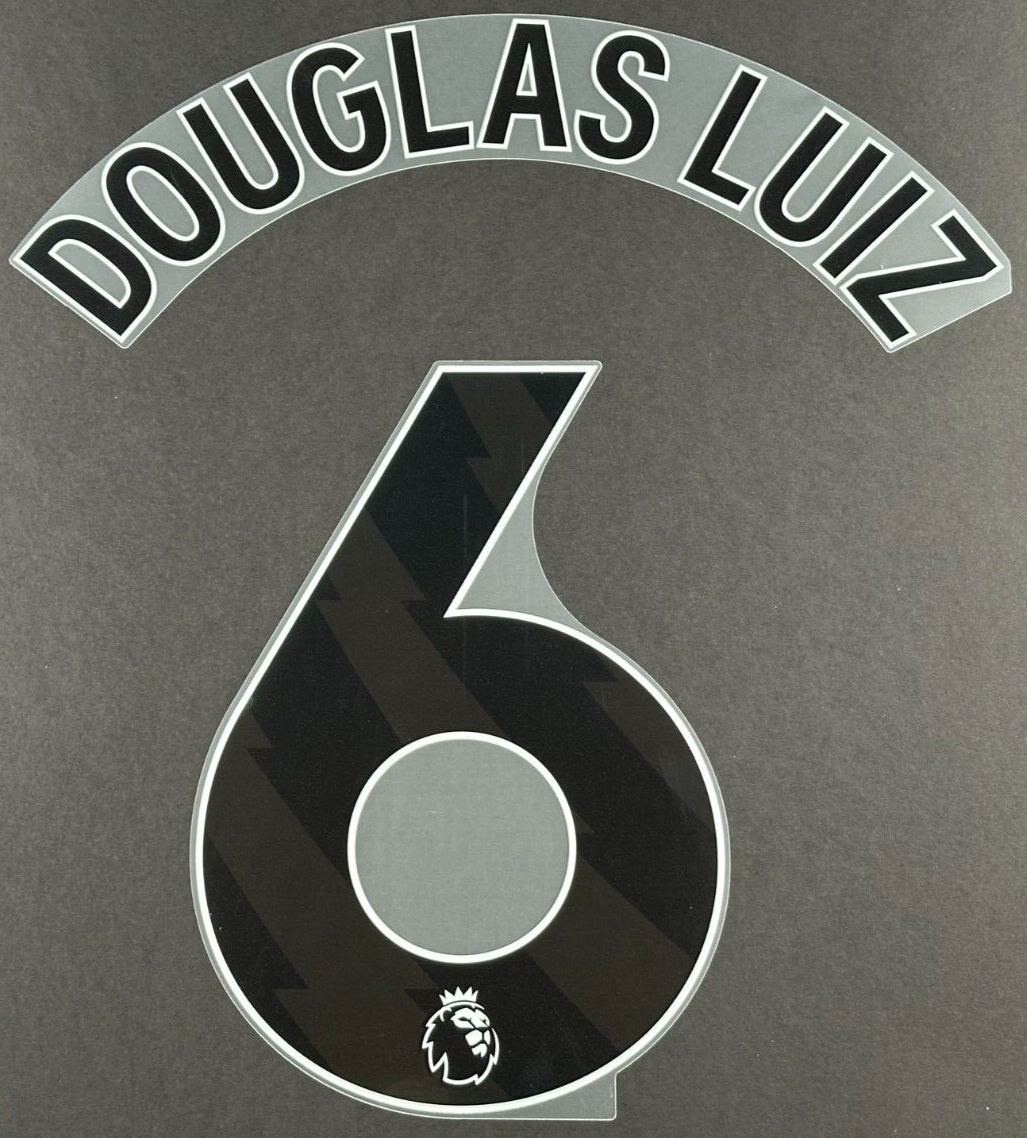 2023 2024 ASTON VILLA DOUGLAS LUIZ 6 OFFICIAL BLACK AWAY PLAYER SIZE NAMESET