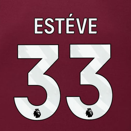 2023 2024 BURNLEY ESTEVE 33 OFFICIAL WHITE HOME PLAYER SIZE NAMESET