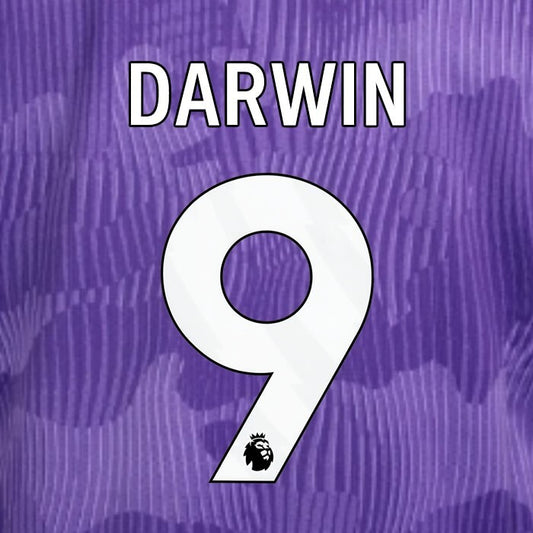 2023 2024 OFFICIAL LIVERPOOL DARWIN 9 WHITE 3RD PLAYER SIZE NAMESET