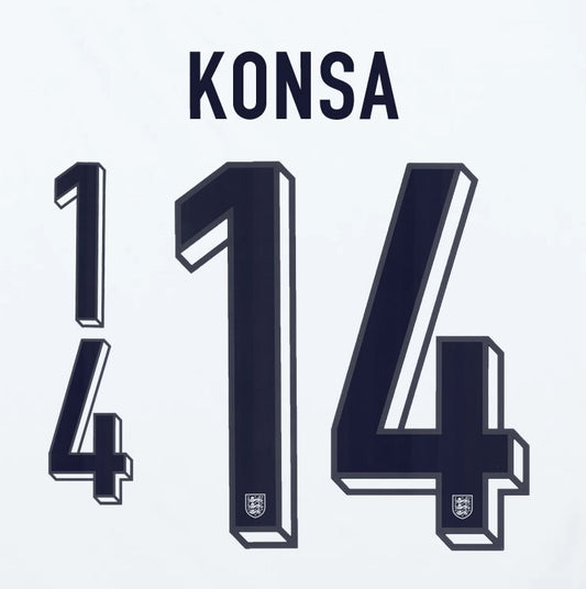 2024 2025 OFFICIAL ENGLAND KONSA 14 HOME PLAYER SIZE NAME SET