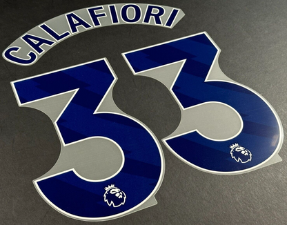 ARSENAL 2025 2026 CALAFIORI 33 OFFICIAL AVERY DENNISON BLUE PLAYER SIZE NAMESET