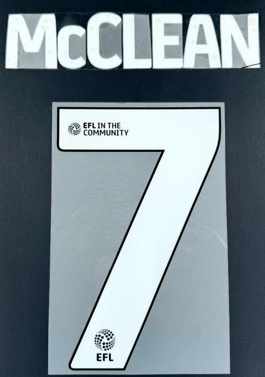 24/25 WREXHAM A.F.C  McCLEAN 7 OFFICIAL WHITE HOME PLAYER SIZE NAME SET & PATCHS