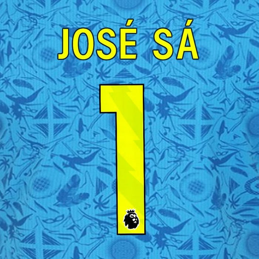 2025 2026 WOLVES 3RD YELLOW JOSE SA 1 OFFICIAL PLAYER SIZE NAMESET