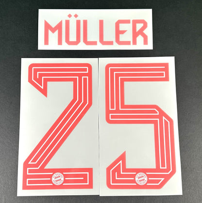 2023 2024 OFFICIAL BAYERN MUNICH MULLER 25 HOME RED PLAYER SIZE NAMESET